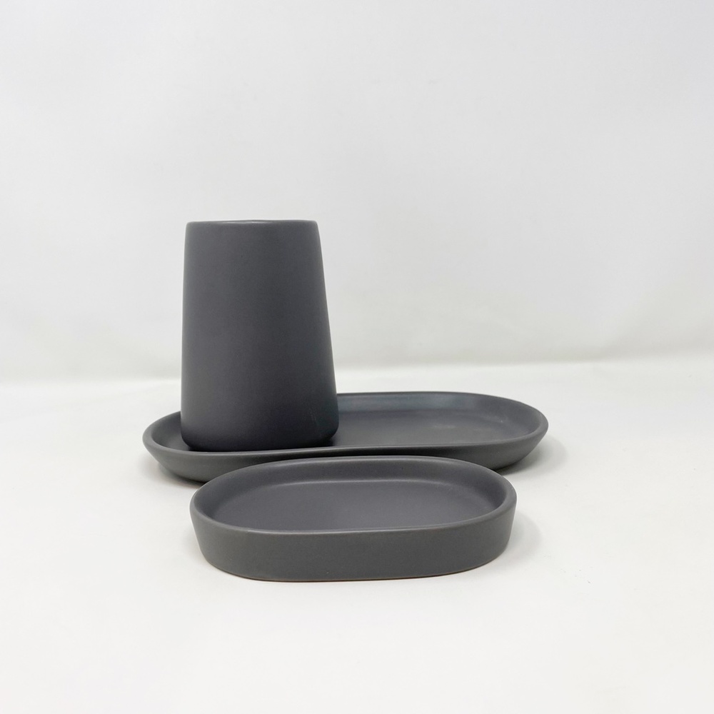 3pc Moda NY Stoneware Bath Accessory Set Gray